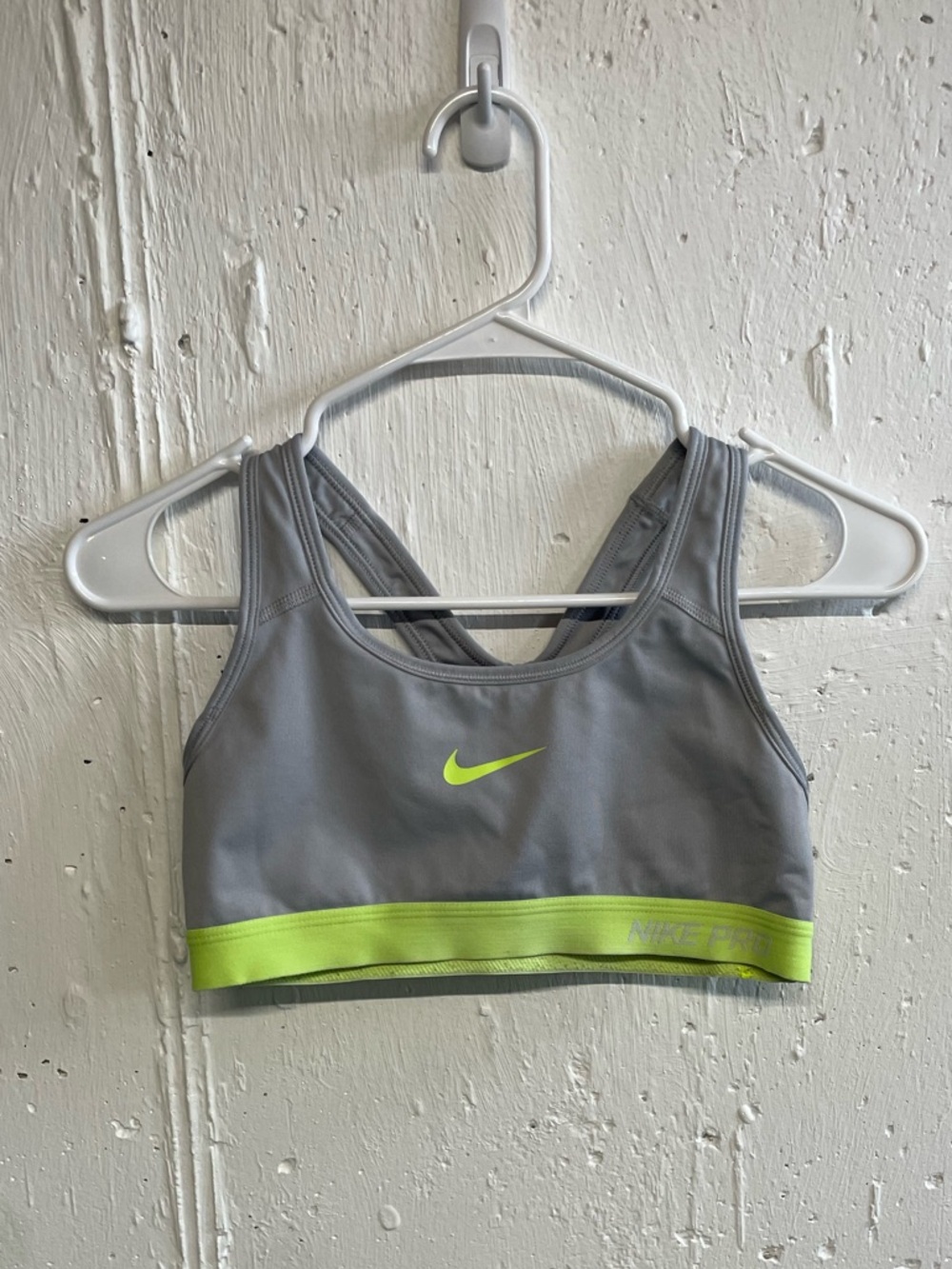 Nike Light Gray Dri-FIT Sports Bra with Neon Lime Trim